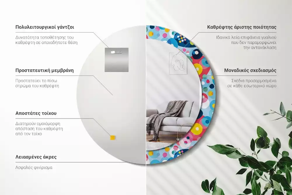 Kerek tükör fali dísz Színes kerekek