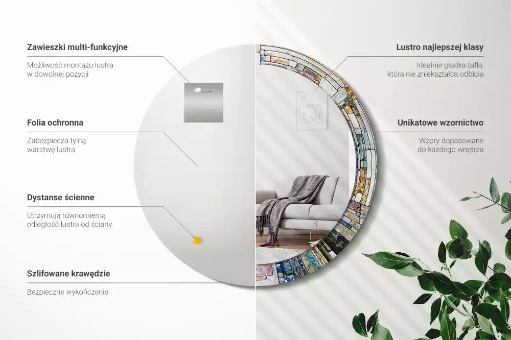 Kerek tükör fali dísz Ólomüveg