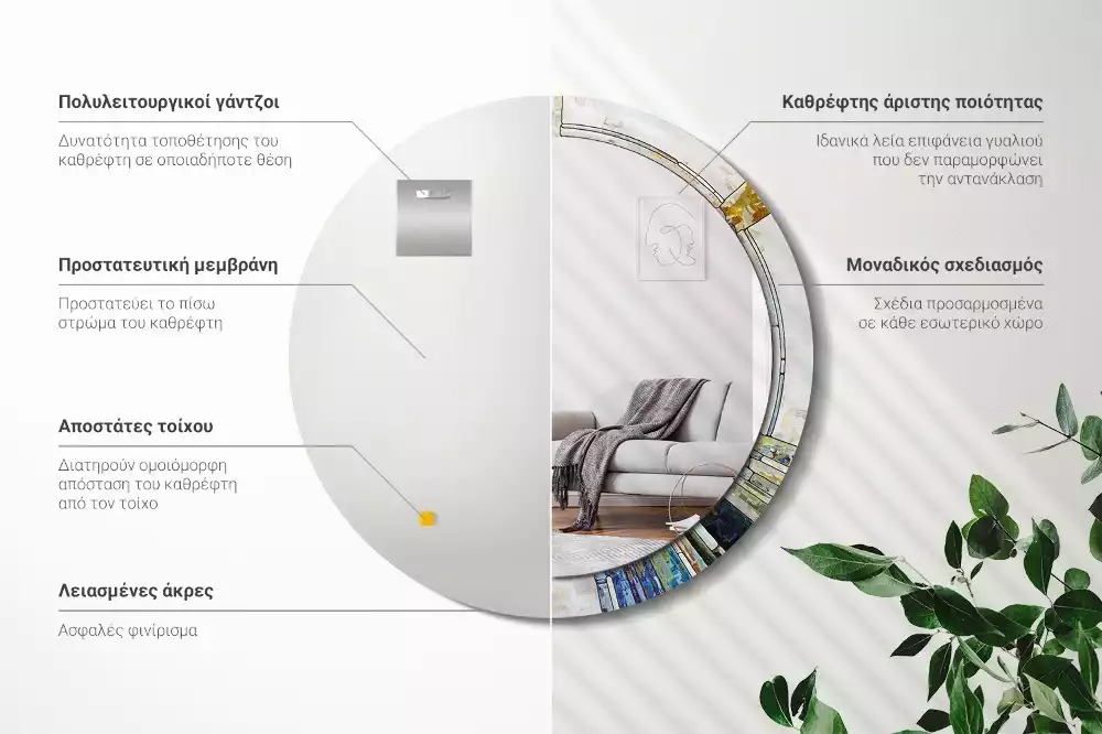 Kerek tükör fali dísz Ólomüveg