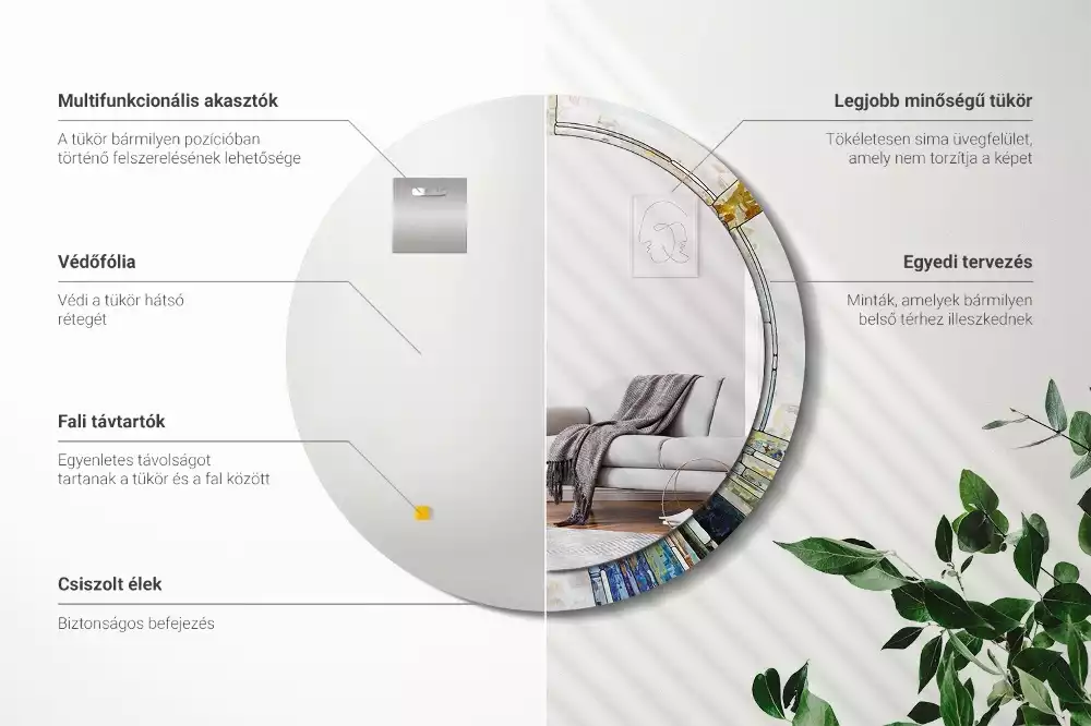 Kerek tükör fali dísz Ólomüveg