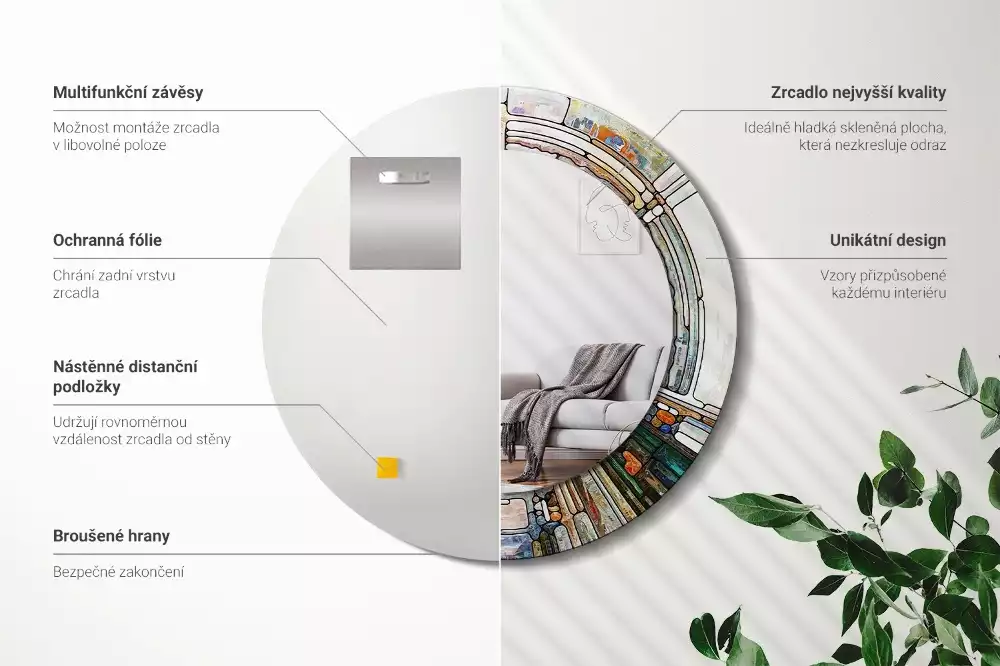 Kerek tükör fali dísz Ólomüveg