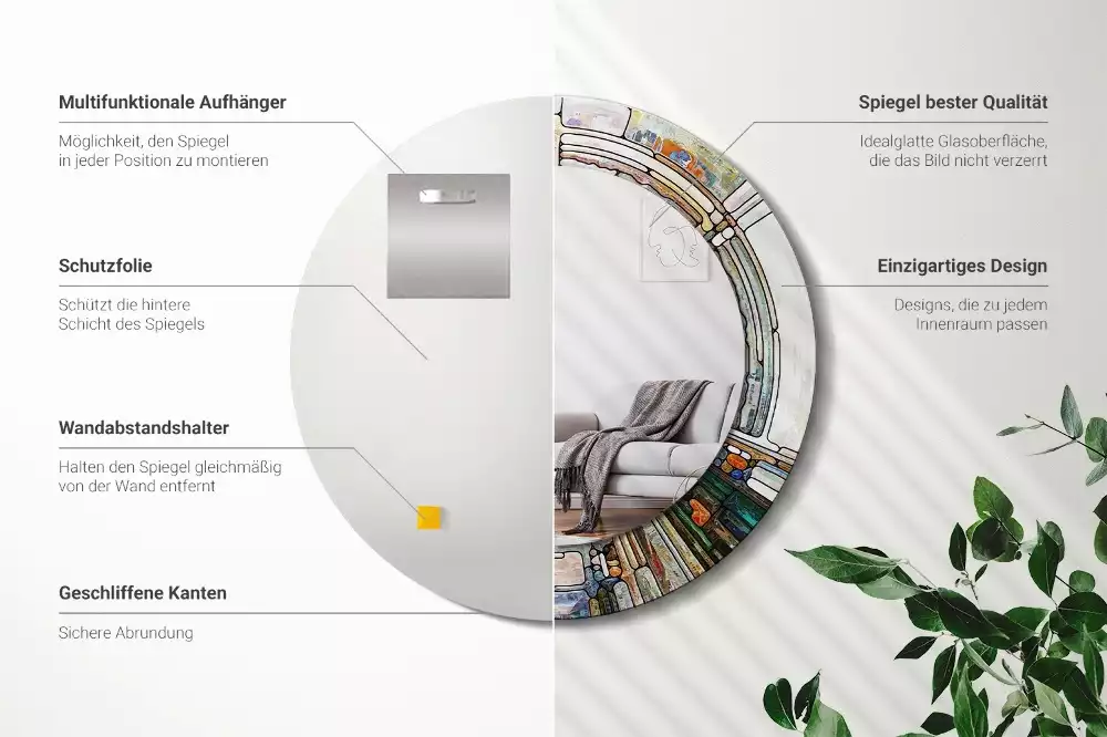 Kerek tükör fali dísz Ólomüveg