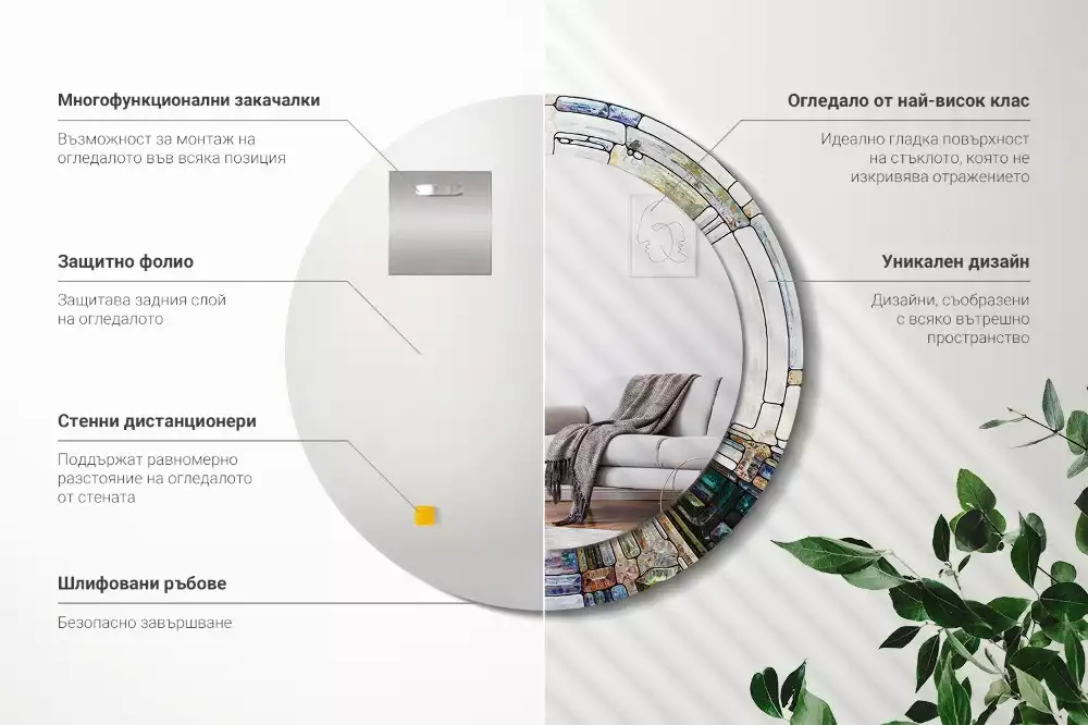 Kerek tükör fali dísz Ólomüveg