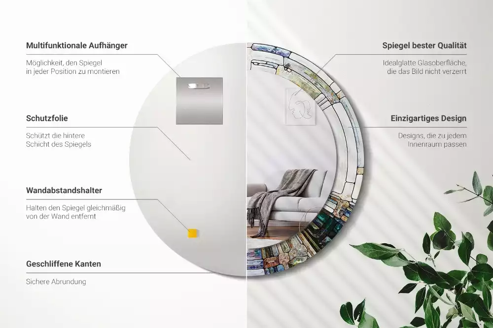 Kerek tükör fali dísz Ólomüveg