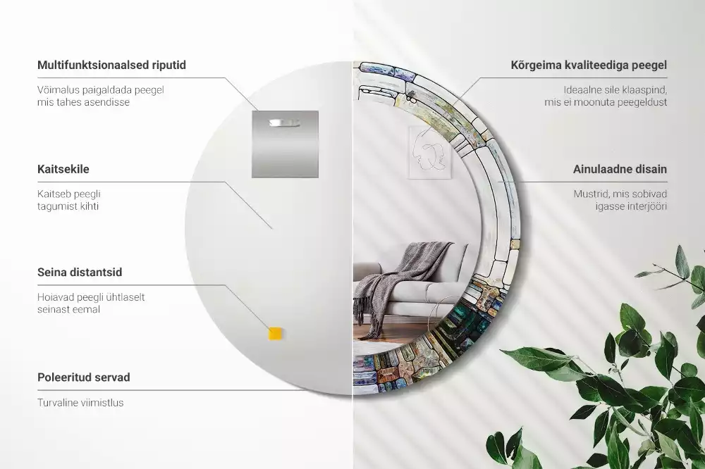 Kerek tükör fali dísz Ólomüveg