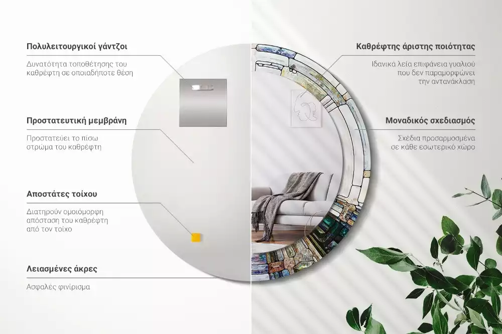 Kerek tükör fali dísz Ólomüveg