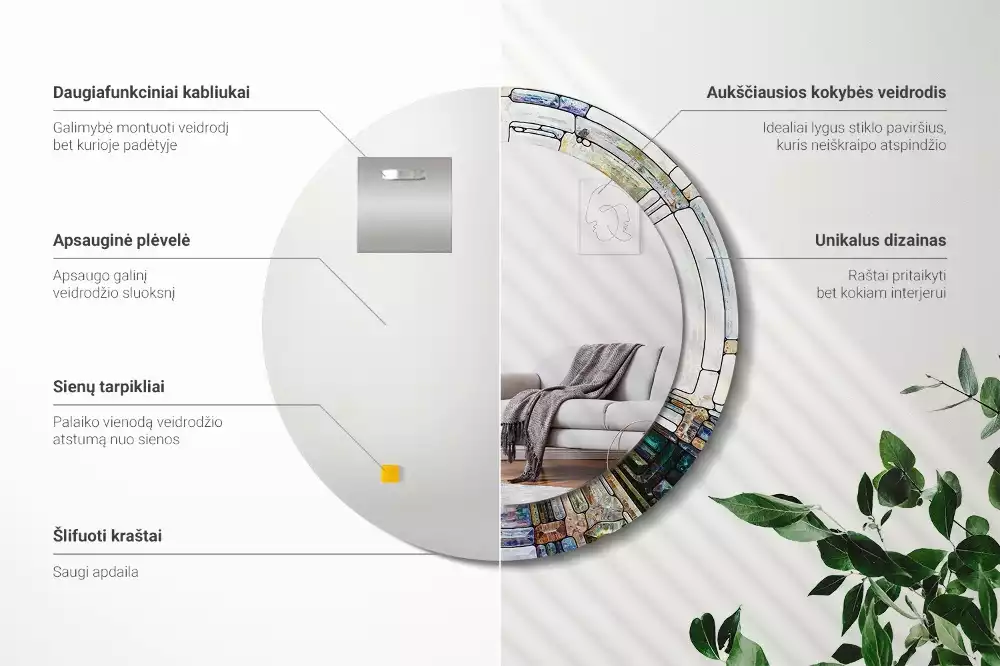 Kerek tükör fali dísz Ólomüveg