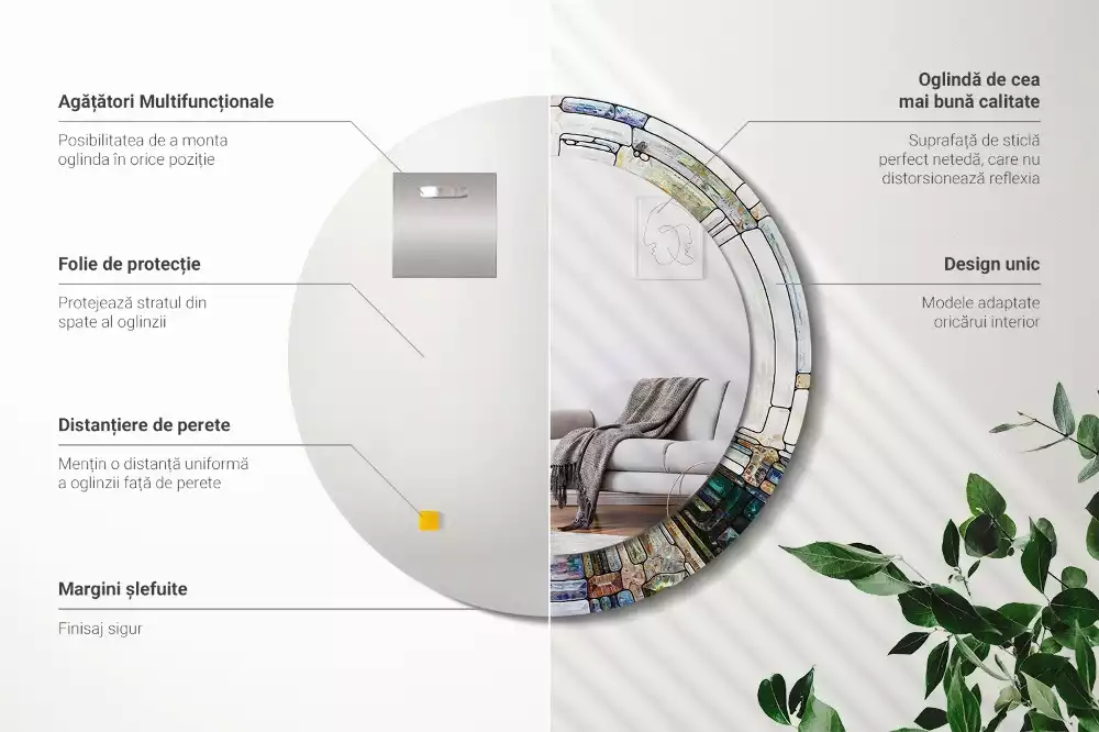 Kerek tükör fali dísz Ólomüveg