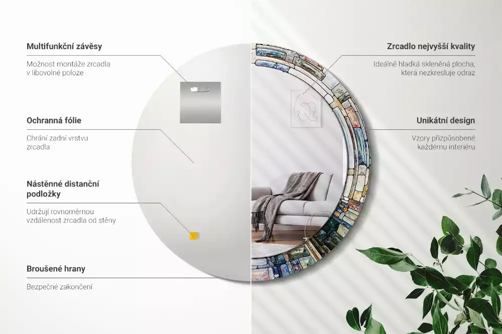 Kerek tükör fali dísz Ólomüveg