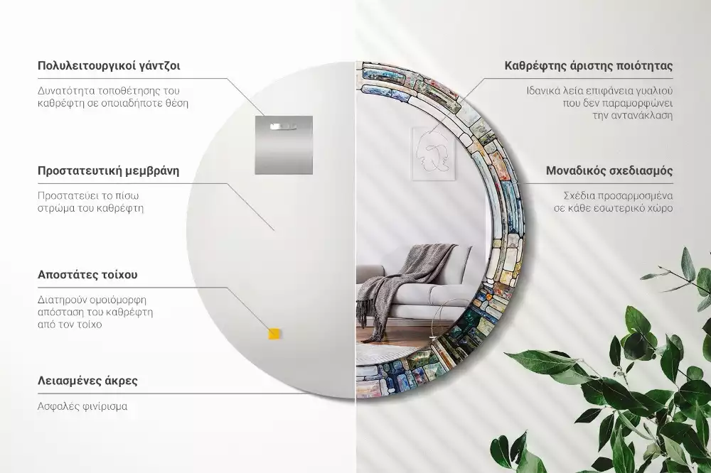 Kerek tükör fali dísz Ólomüveg