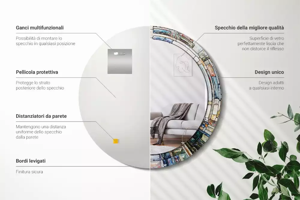 Kerek tükör fali dísz Ólomüveg