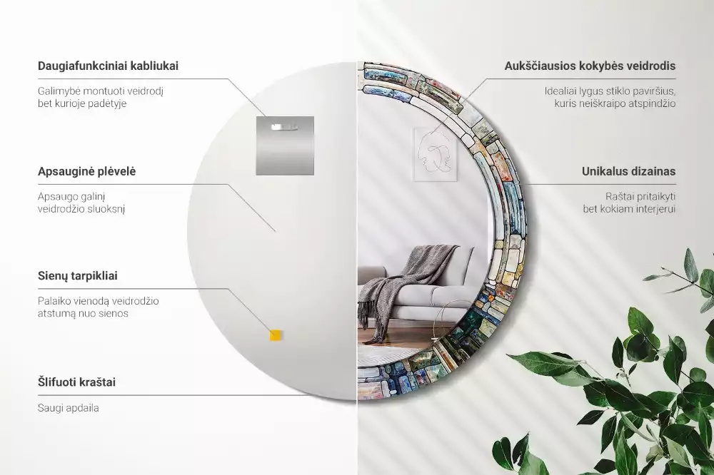 Kerek tükör fali dísz Ólomüveg