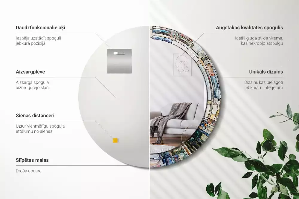 Kerek tükör fali dísz Ólomüveg