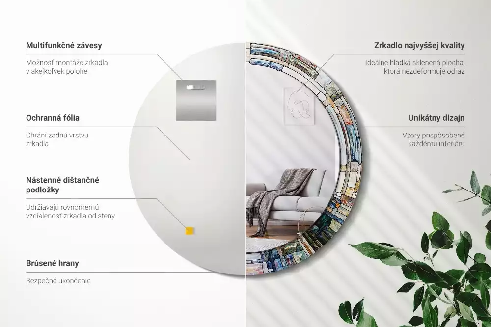 Kerek tükör fali dísz Ólomüveg