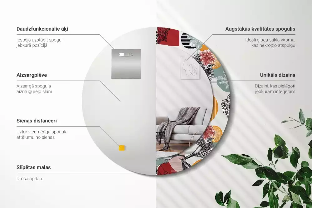 Kerek tükör fali dísz Vintage foltok