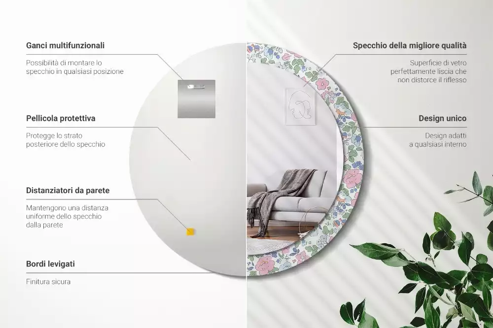 Kerek tükör fali dísz Színes virágok