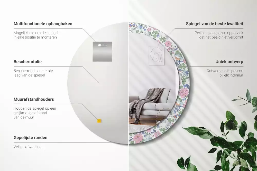 Kerek tükör fali dísz Színes virágok