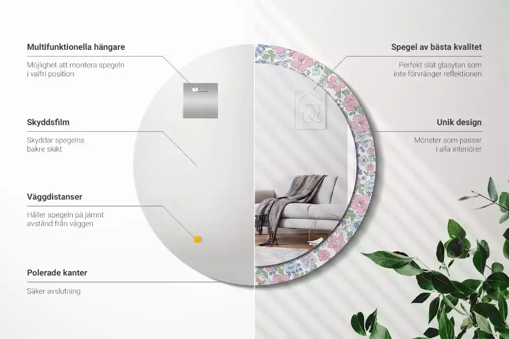 Kerek tükör fali dísz Színes virágok