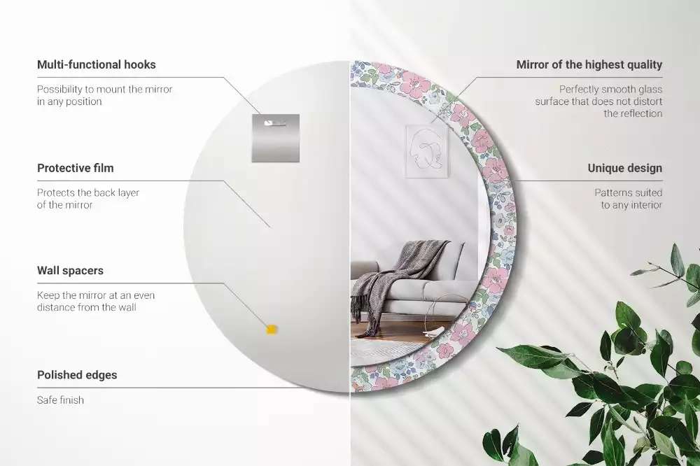 Kerek tükör fali dísz Színes virágok