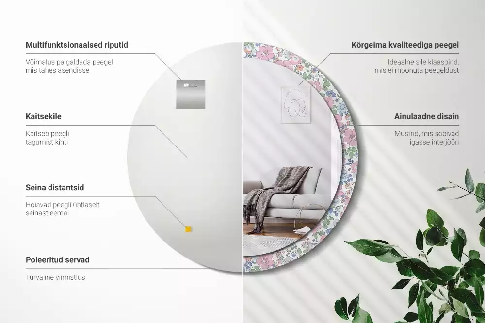 Kerek tükör fali dísz Színes virágok