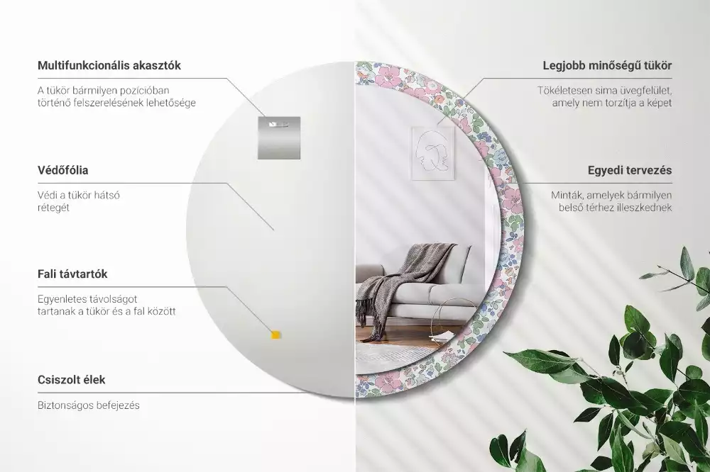 Kerek tükör fali dísz Színes virágok