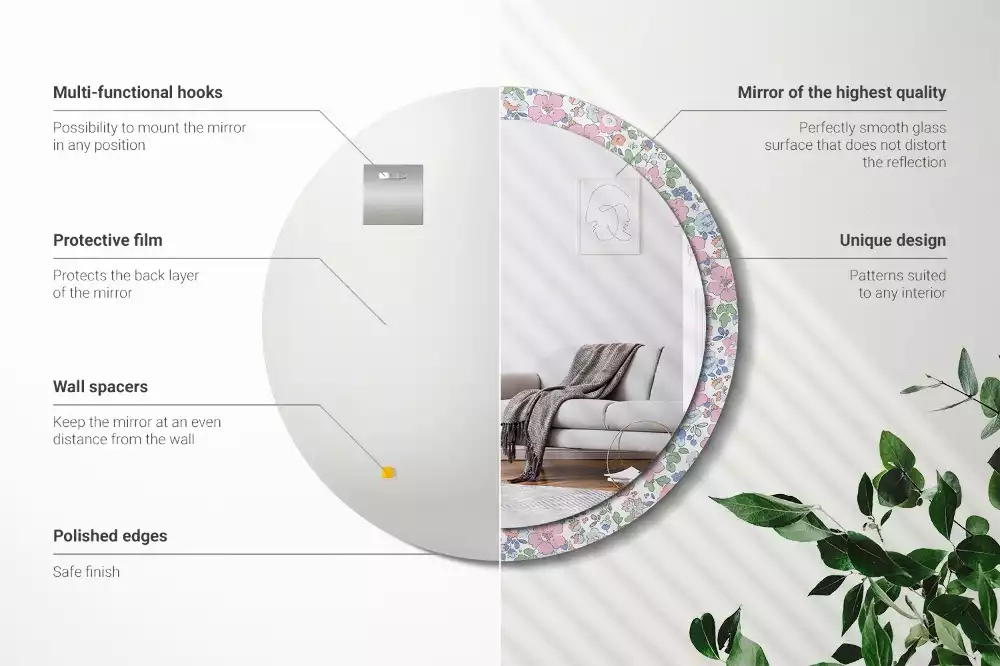 Kerek tükör fali dísz Színes virágok