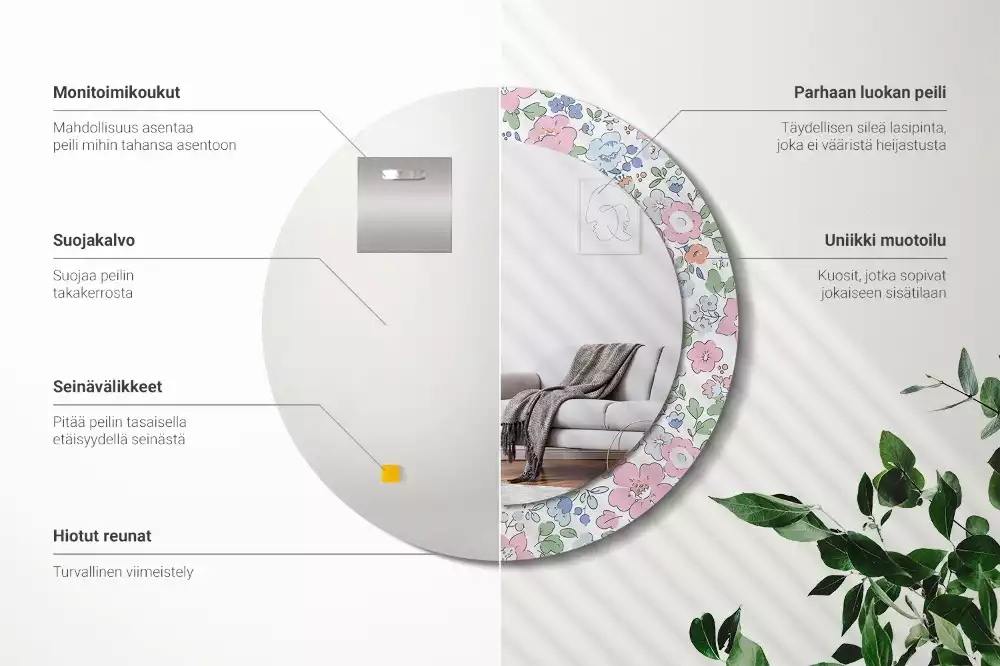 Kerek tükör fali dísz Színes virágok