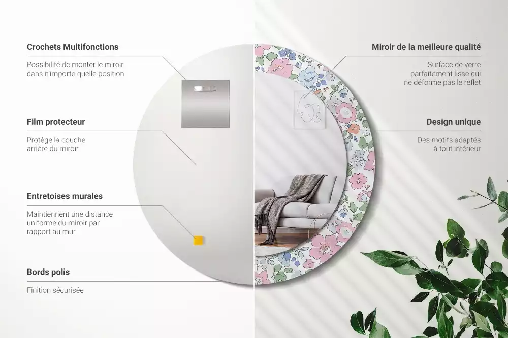 Kerek tükör fali dísz Színes virágok