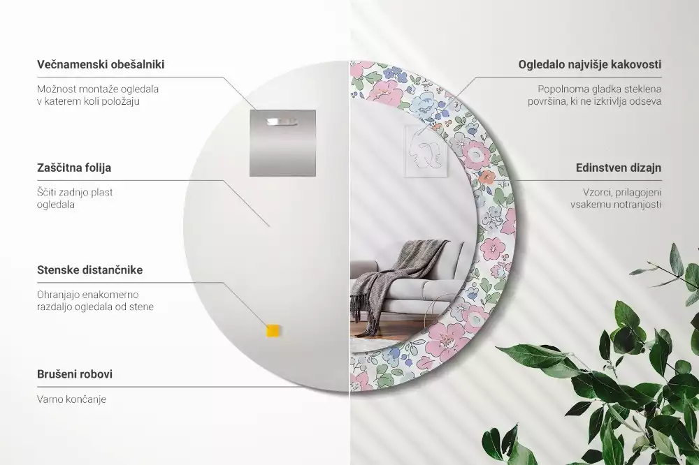 Kerek tükör fali dísz Színes virágok