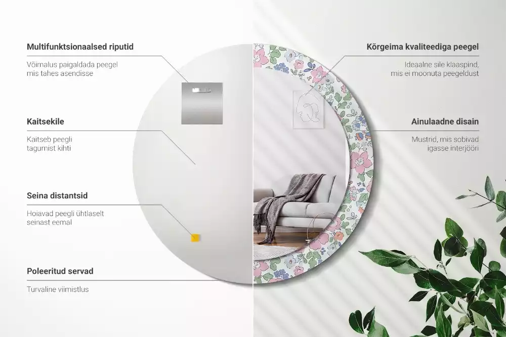 Kerek tükör fali dísz Színes virágok