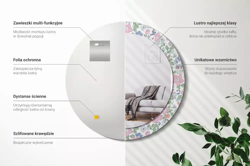 Kerek tükör fali dísz Színes virágok