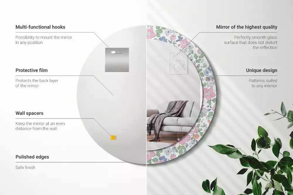 Kerek tükör fali dísz Színes virágok