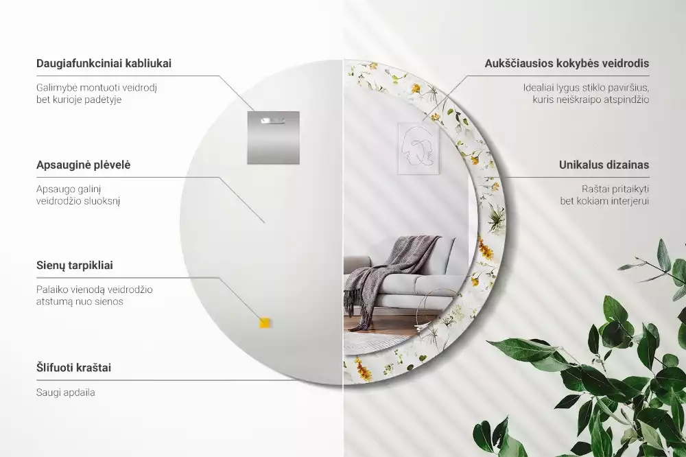 Kerek tükör fali dísz Vadvirágok