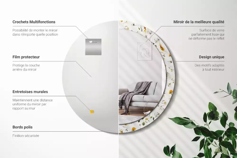 Kerek tükör fali dísz Vadvirágok