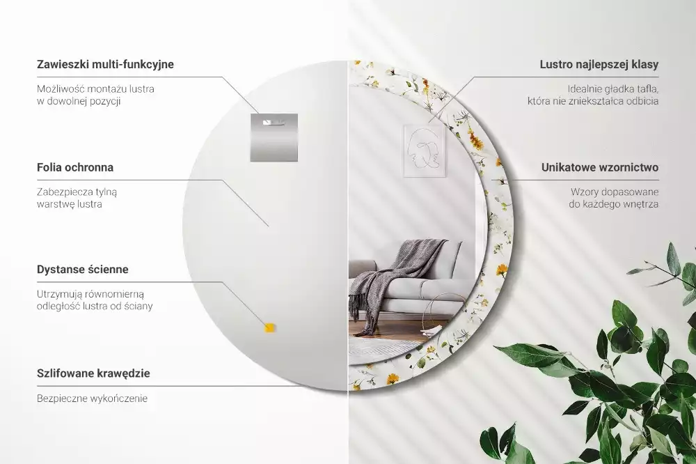 Kerek tükör fali dísz Vadvirágok