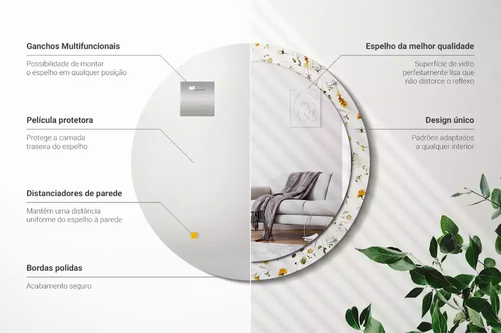 Kerek tükör fali dísz Vadvirágok