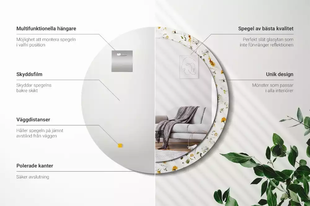 Kerek tükör fali dísz Vadvirágok