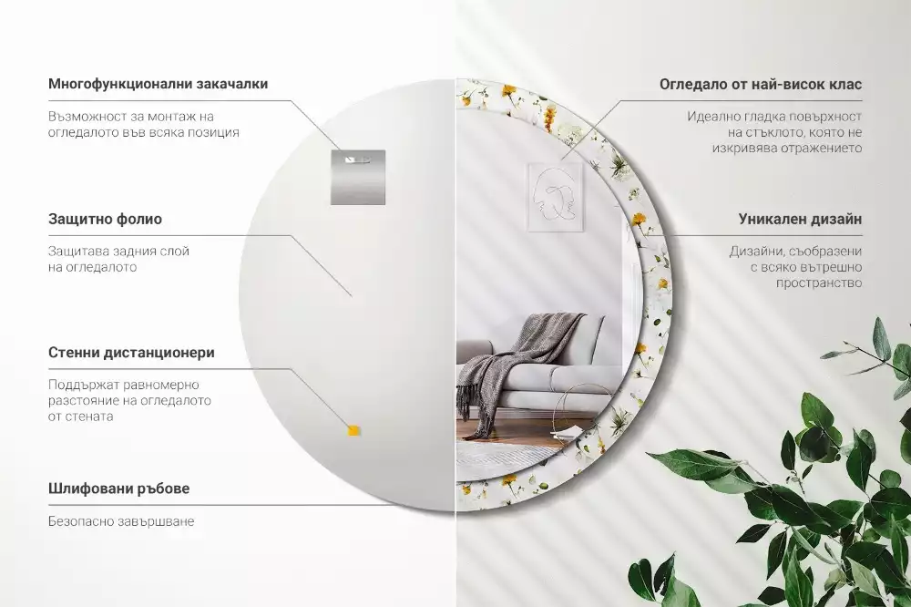 Kerek tükör fali dísz Vadvirágok