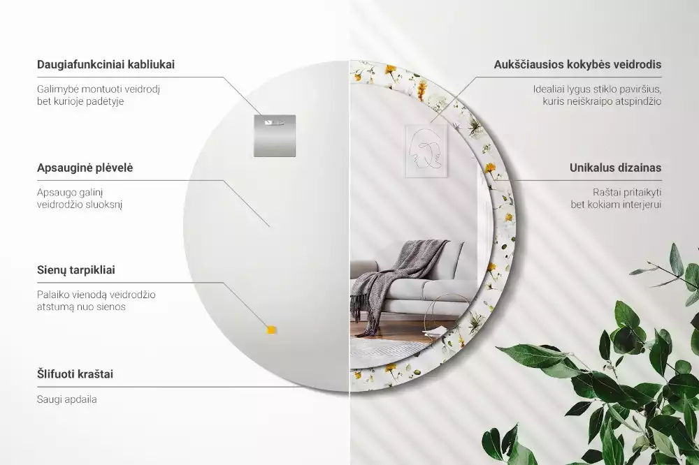 Kerek tükör fali dísz Vadvirágok