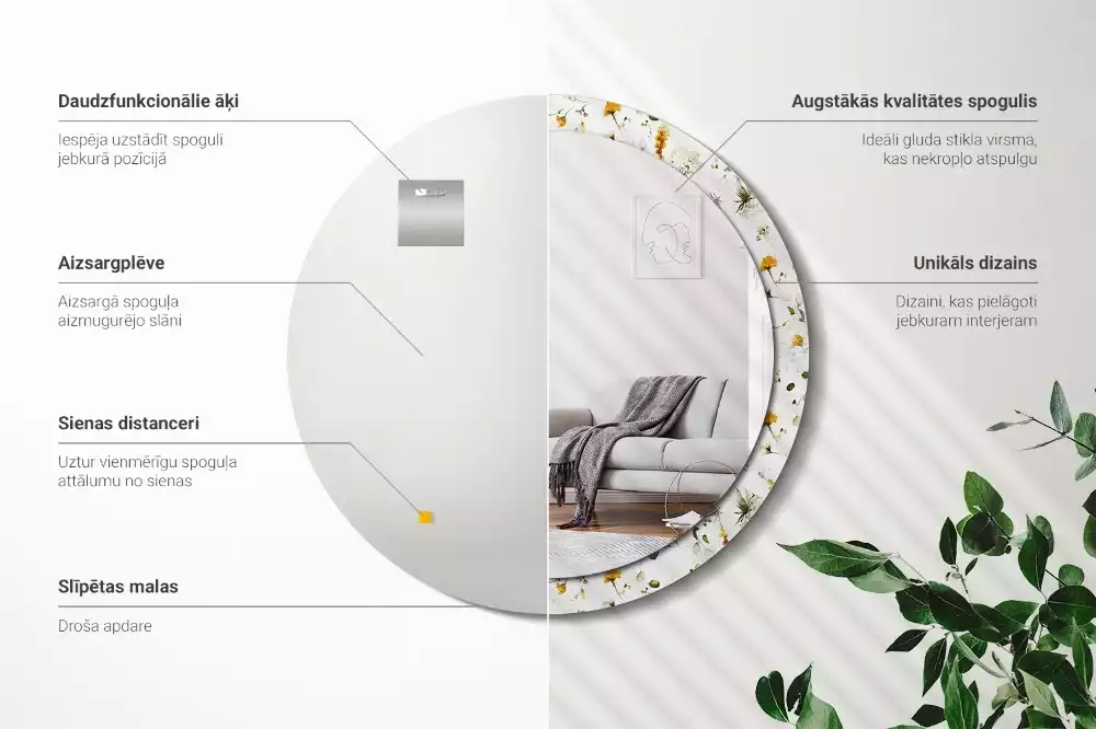 Kerek tükör fali dísz Vadvirágok