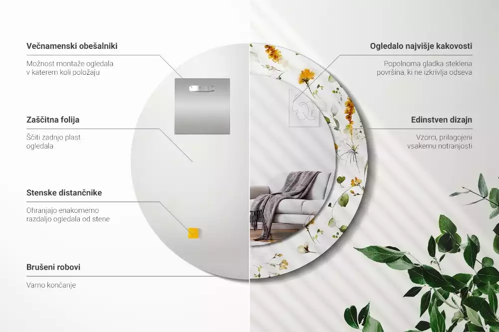 Kerek tükör fali dísz Vadvirágok