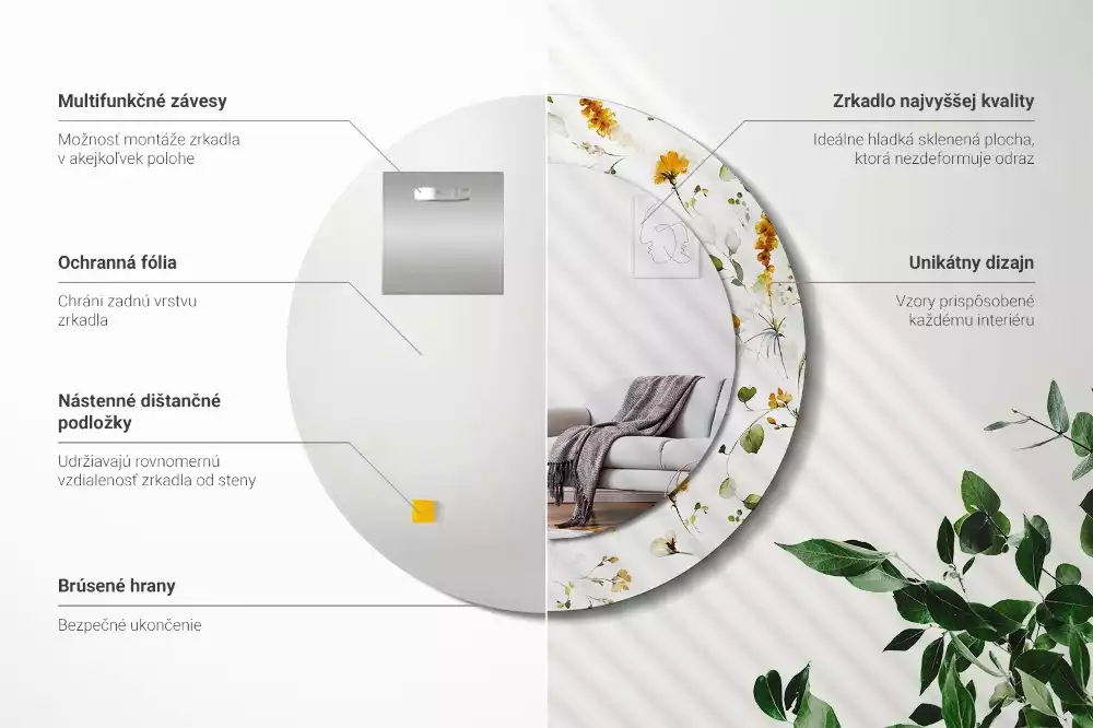 Kerek tükör fali dísz Vadvirágok