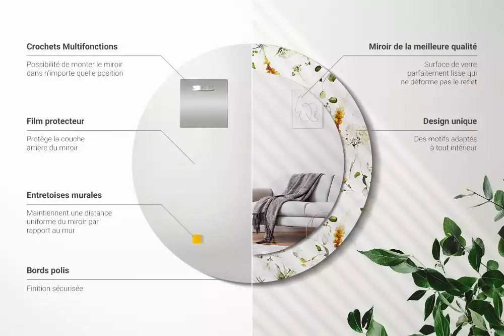 Kerek tükör fali dísz Vadvirágok