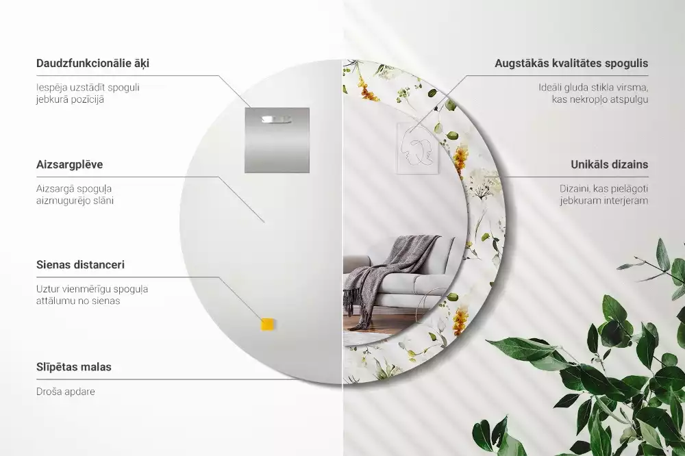 Kerek tükör fali dísz Vadvirágok