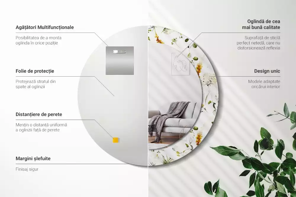 Kerek tükör fali dísz Vadvirágok