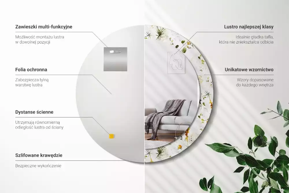 Kerek tükör fali dísz Vadvirágok