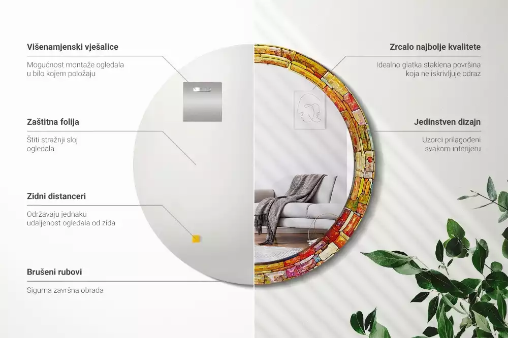 Kerek tükör fali dísz Színes ólomüveg