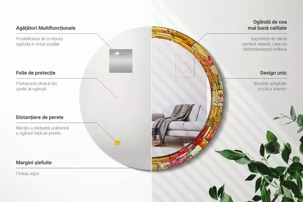 Kerek tükör fali dísz Színes ólomüveg