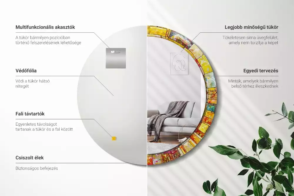 Kerek tükör fali dísz Színes ólomüveg