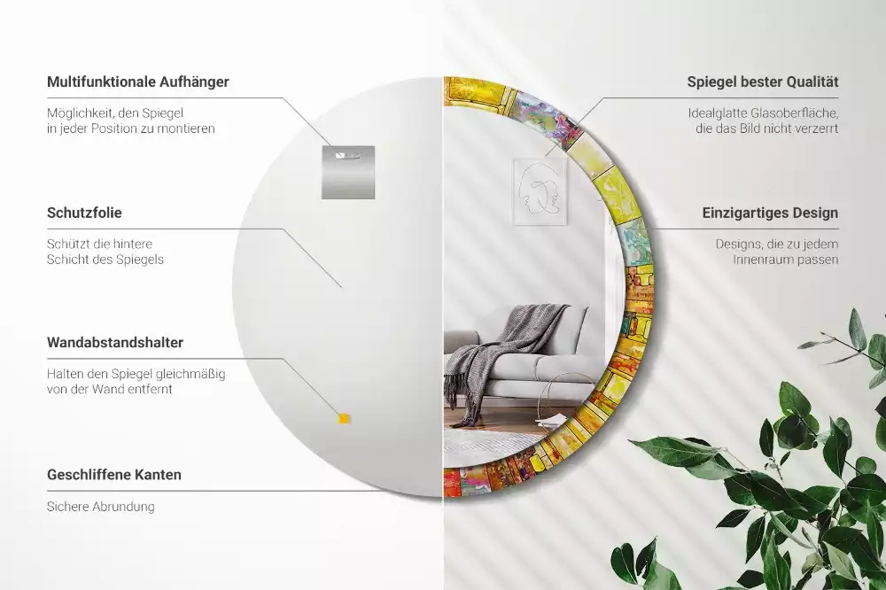 Kerek tükör fali dísz Színes ólomüveg